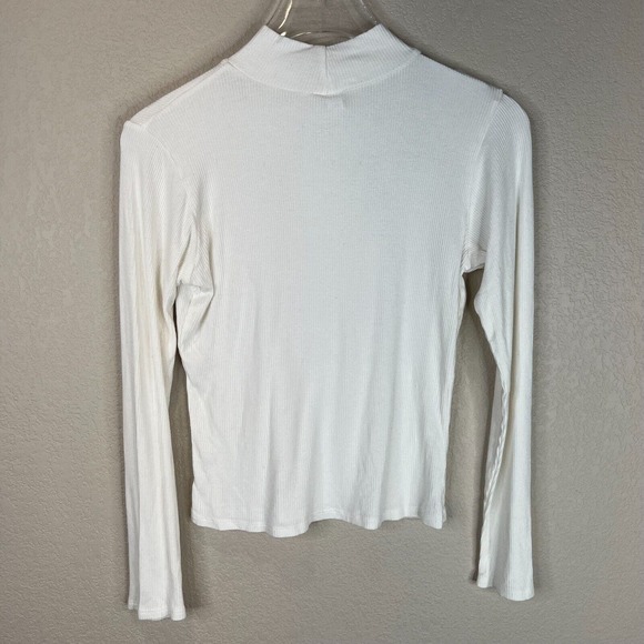 Laia Womens Crop Top Tee White Ribbed Knit Mock Neck Long Sleeve Fitted Preppy - Picture 6 of 9